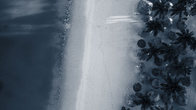 Aerial view of Aruba's white sand beach and turquoise coastline, representing a travel destination marketing campaign powered by audience intelligence and data-driven insights.